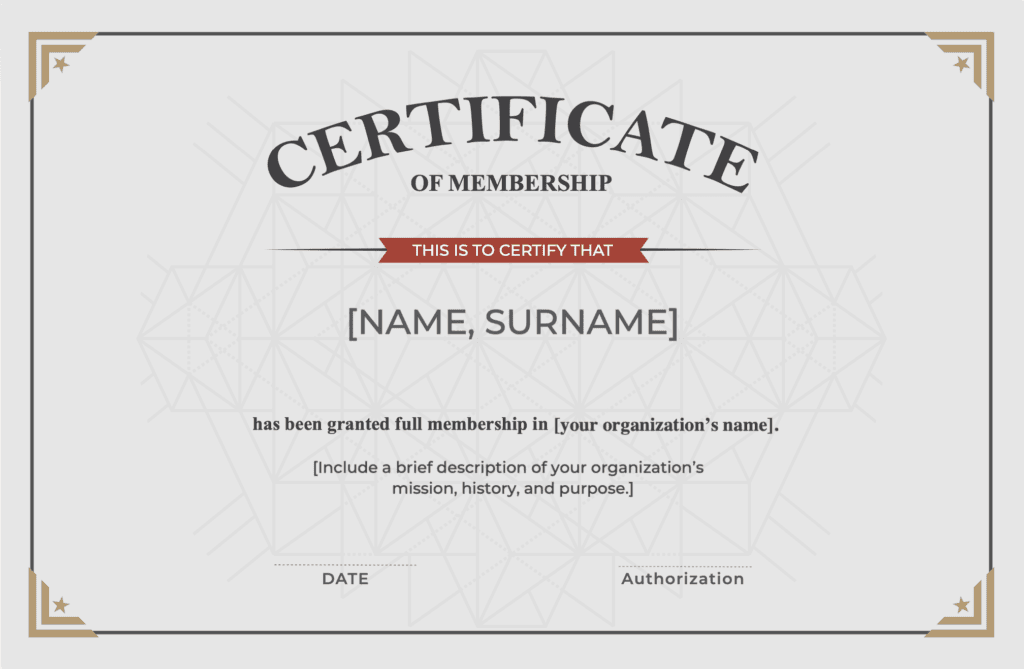 Certificate of membership template for associations and chambers