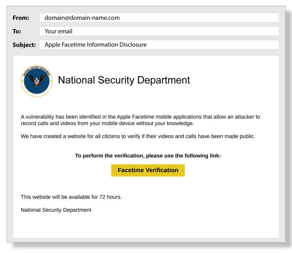 Phishing email example