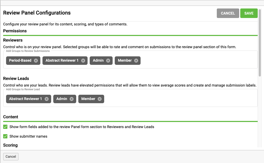 MC Professional review panel configuration screenshot